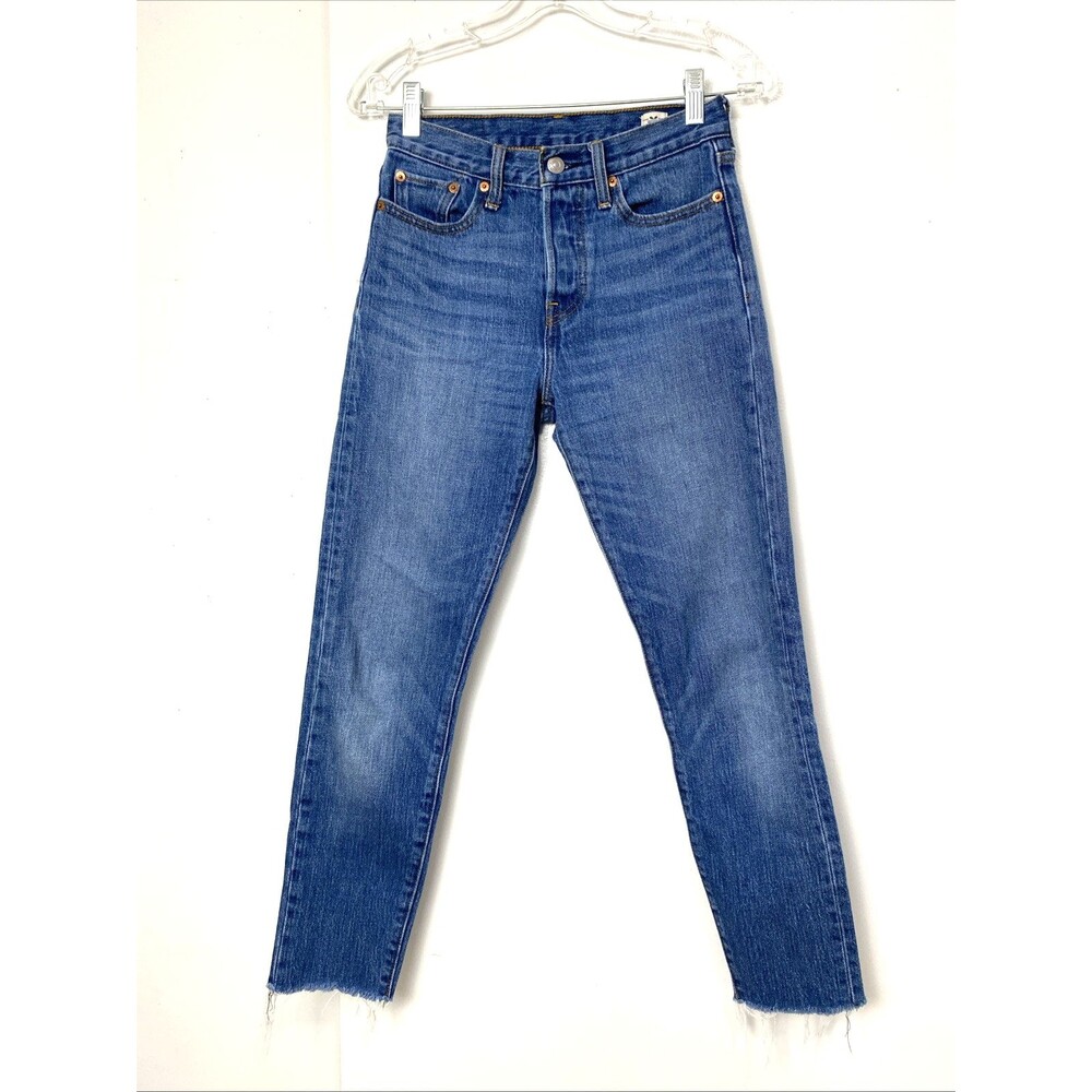 Levi's White Oak Cone Button Fly Skinny Jeans Women's 25 Blue Raw Hem Mid Rise
